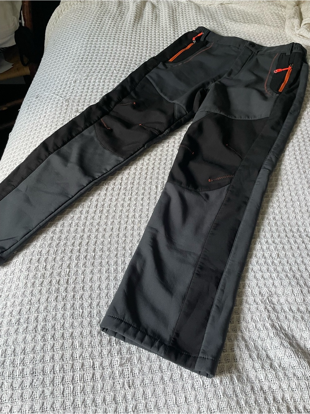 Men's Black & Dark Gray Performance Pants with Orange Accents